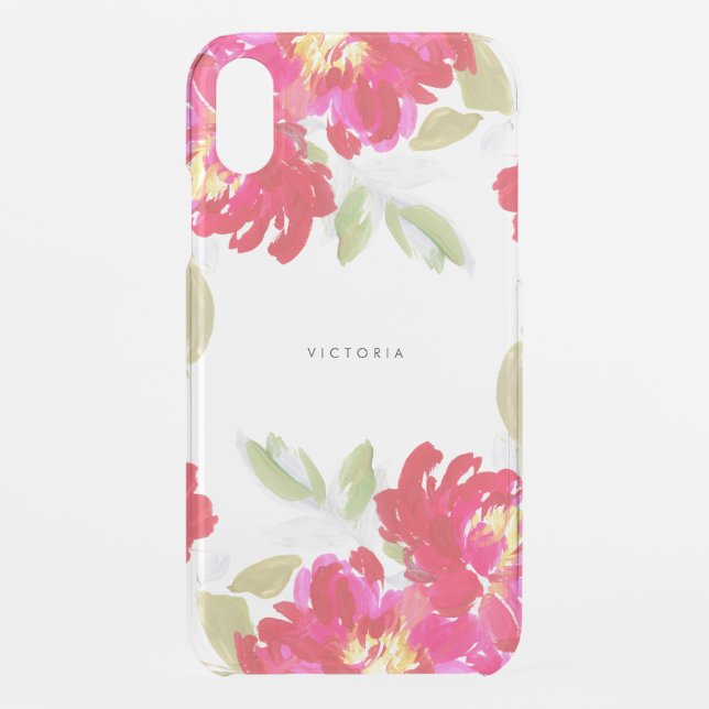 Elegant Hot Pink Hand Painted Flowers Uncommon iPhone Case (Back)