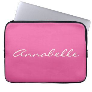 Elegant Hot Pink Handwritten Script Name Custom Laptop Sleeve