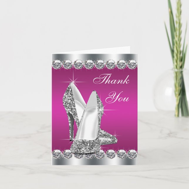 Elegant Hot Pink High Heel Shoe Thank You Cards (Front)