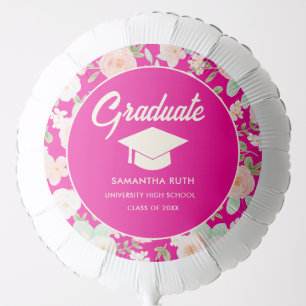 Elegant Hot Pink Ivory Floral Graduation Party  Balloon