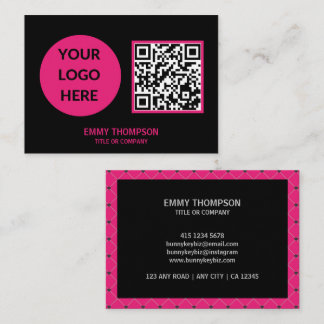 Elegant Hot Pink Magenta Black QR Scan Company Business Card