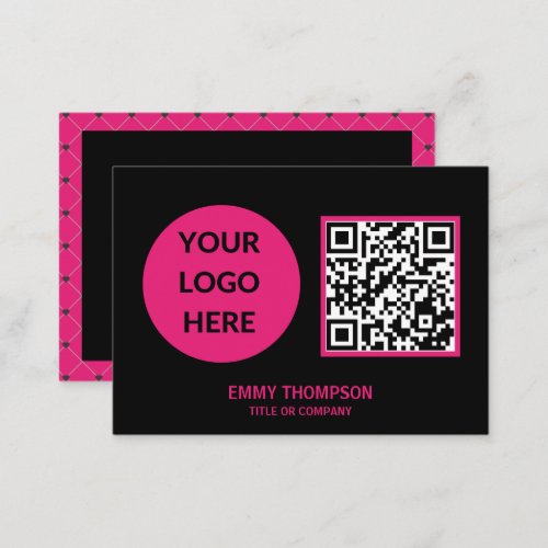Elegant Hot Pink Magenta Black QR Scan Company Business Card