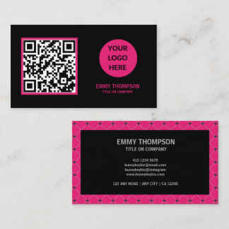 Elegant Hot Pink Magenta Black QR Scan Company Business Card