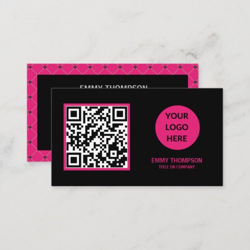 Elegant Hot Pink Magenta Black QR Scan Company Business Card