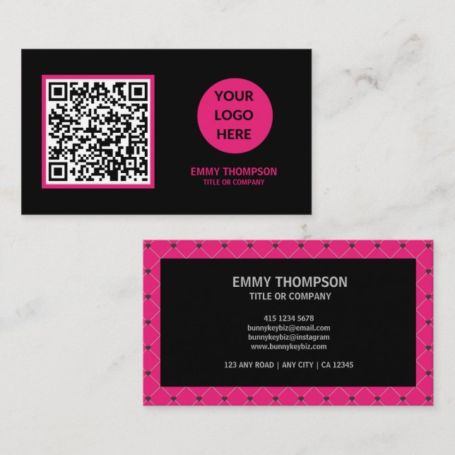 Elegant Hot Pink Magenta Black QR Scan Company Business Card (Front/Back)