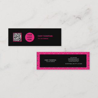 Elegant Hot Pink Magenta Black QR Scan Company Mini Business Card