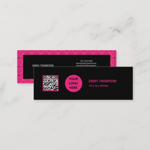 Elegant Hot Pink Magenta Black QR Scan Company Mini Business Card