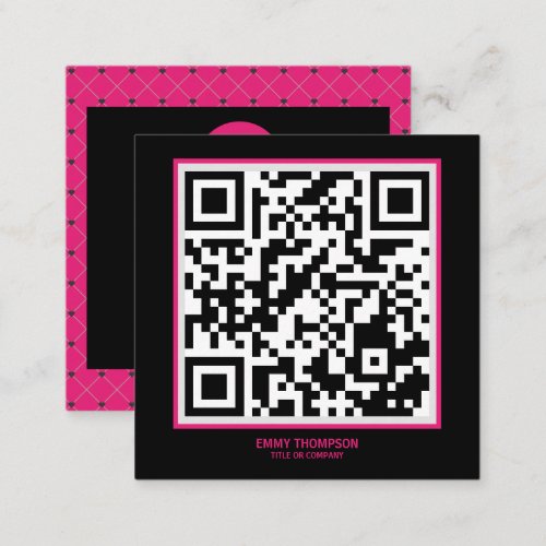 Elegant Hot Pink Magenta Black QR Scan Company Square Business Card
