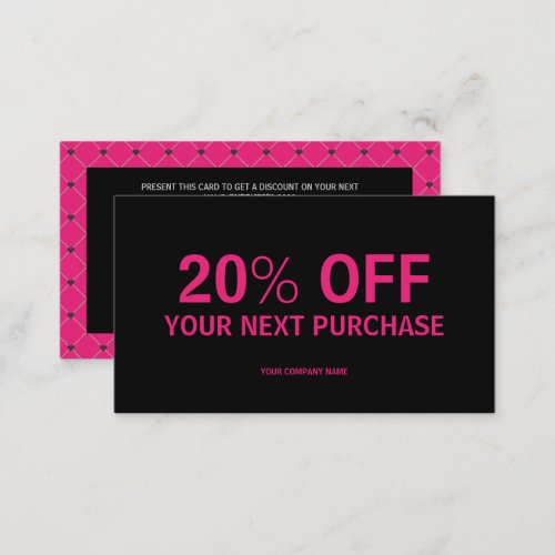 Elegant Hot Pink Magenta Modern Black Shop Discount Card