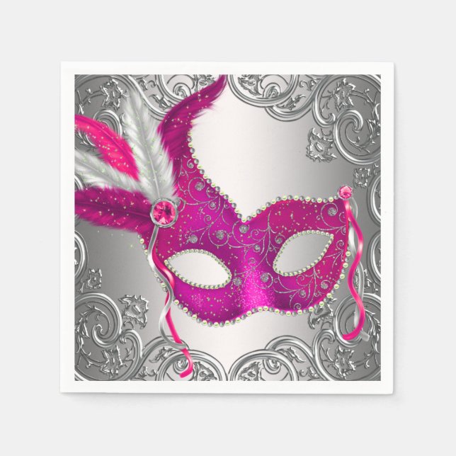 Elegant Hot Pink Masquerade Party Paper Napkins (Front)