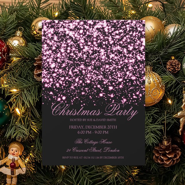Elegant Hot Pink Midnight Glam Christmas Party  Invitation (Creator Uploaded)