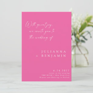 Elegant Hot Pink Minimalist Chic Script Wedding Invitation