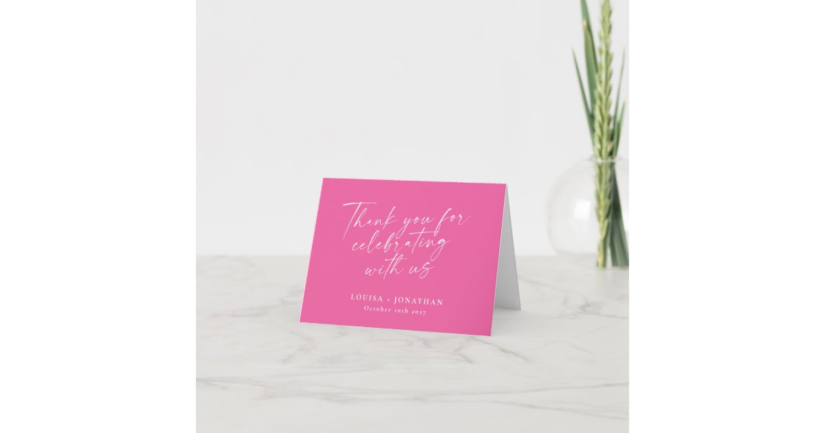 Elegant Hot Pink Modern Script Custom Wedding Thank You Card | Zazzle