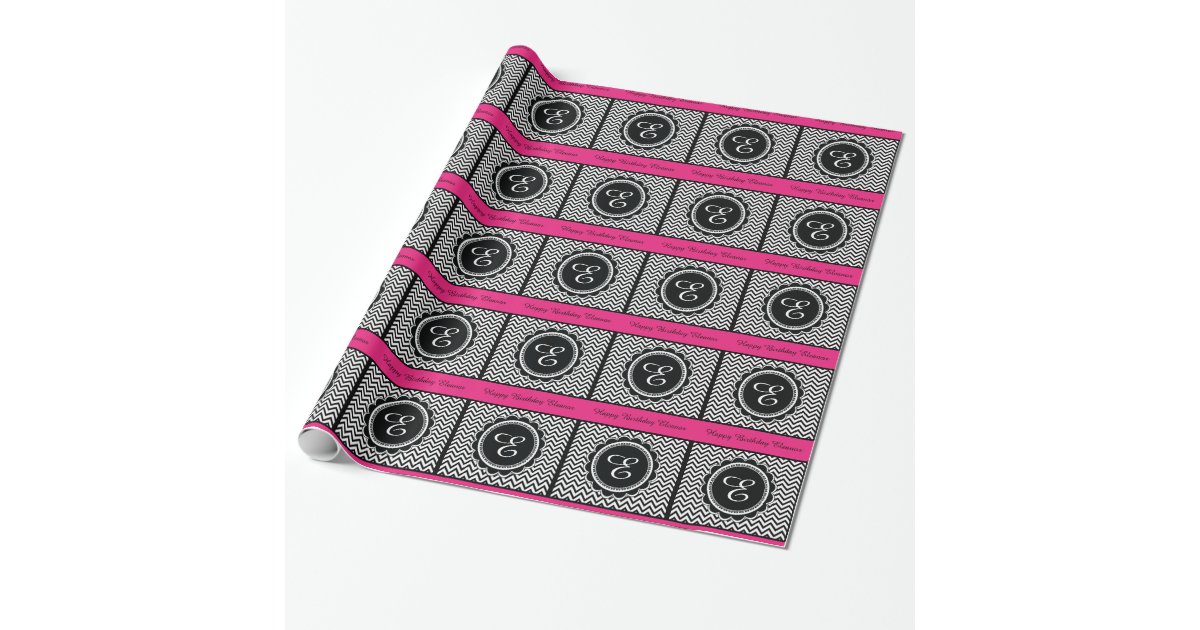 Elegant Hot Pink Monogram Chevron Pattern Wrapping Paper | Zazzle