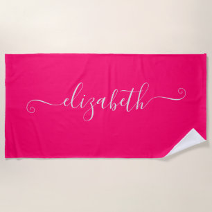Elegant Hot Pink Name Monogram Beach Towel