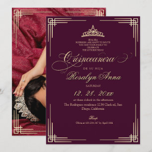 Elegant Hot Pink Princess Quinceañera Invitation
