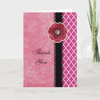 Elegant Hot Pink Quatrefoil Black Flower Thank You by MagnoliaVintage at Zazzle