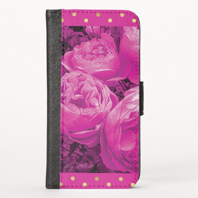 Elegant Hot Pink Roses iPhone Wallet Case (Front)
