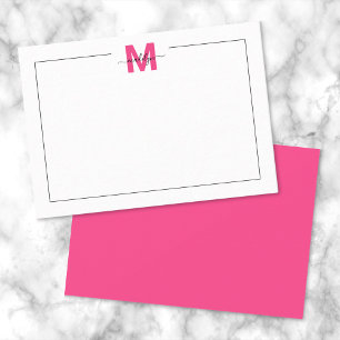 Elegant Hot Pink Script Monogram Note Card