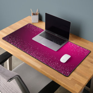 Elegant Hot Pink Silver Glitter Desk Mat
