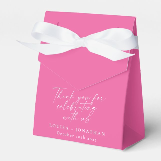 Elegant Hot Pink Trendy Script Custom Thank You Favor Boxes (Front Side)