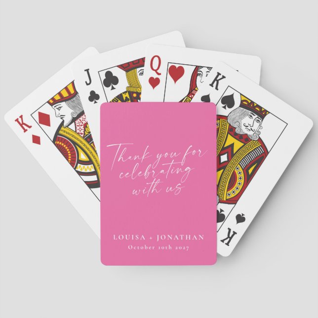 Elegant Hot Pink Trendy Script Custom Thank You Poker Cards (Back)