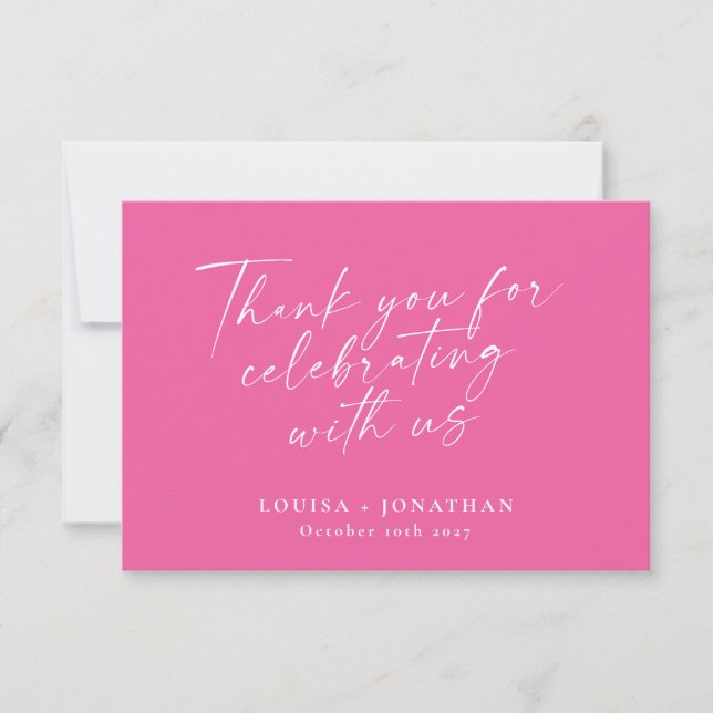 Elegant Hot Pink Trendy Script Custom Wedding Thank You Card (Front)