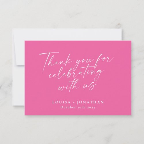 Elegant Hot Pink Trendy Script Custom Wedding Thank You Card