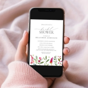 Elegant Hot Pink Watercolor Flowers Bridal Shower Invitation