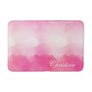 Elegant Hot Pink Watercolor Splash Personalized Bath Mat