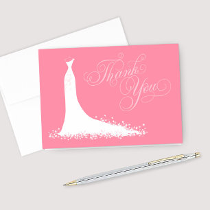Elegant Hot Pink Wedding Gown Bridal Shower Thank You Card