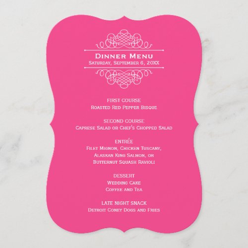 Elegant Hot Pink Wedding Monogram Dinner Menu