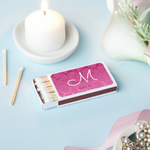 Elegant Hot Pink White Burgundy Wedding Monogram Matchboxes