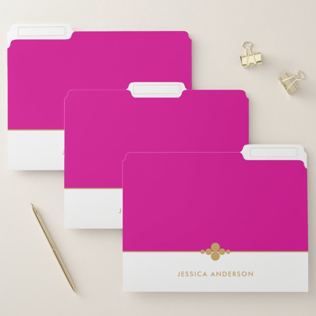 Elegant Hot Pink White Gold Name File Folder (Set)