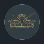 Elegant Hotel Resort Business Round Clock<br><div class="desc">Luxury Design for Hotels and Resorts. Elegant and modern. Matching products can be found in Luxury Hotel Branding collection. You are welcome to visit my store for more beautiful products.</div>