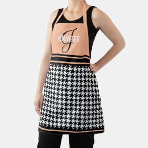 Elegant Houndstooth peach monogram name Apron