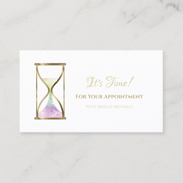 Elegant Hourglass Appointment Reminder Card (Front)
