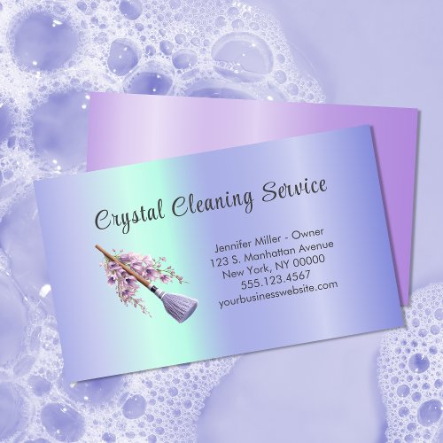 Elegant House Cleaning Service Floral Broom Business Card