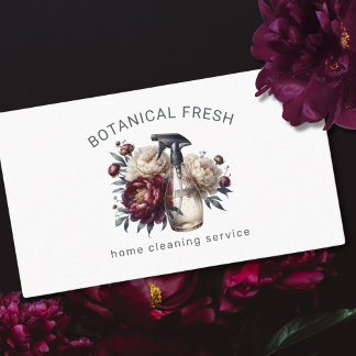 Elegant House Cleaning Service Floral Business Card