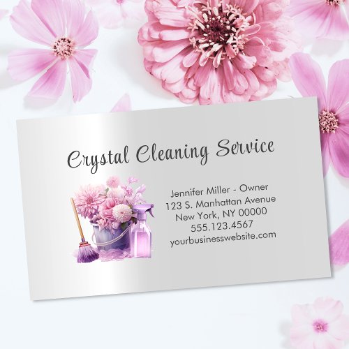 Elegant House Cleaning Service Floral Supplies Business Card