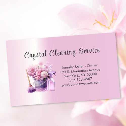 Elegant House Cleaning Service Floral Supplies Business Card