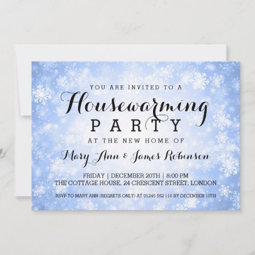 Elegant Housewarming Party Blue Winter Wonderland Invitation