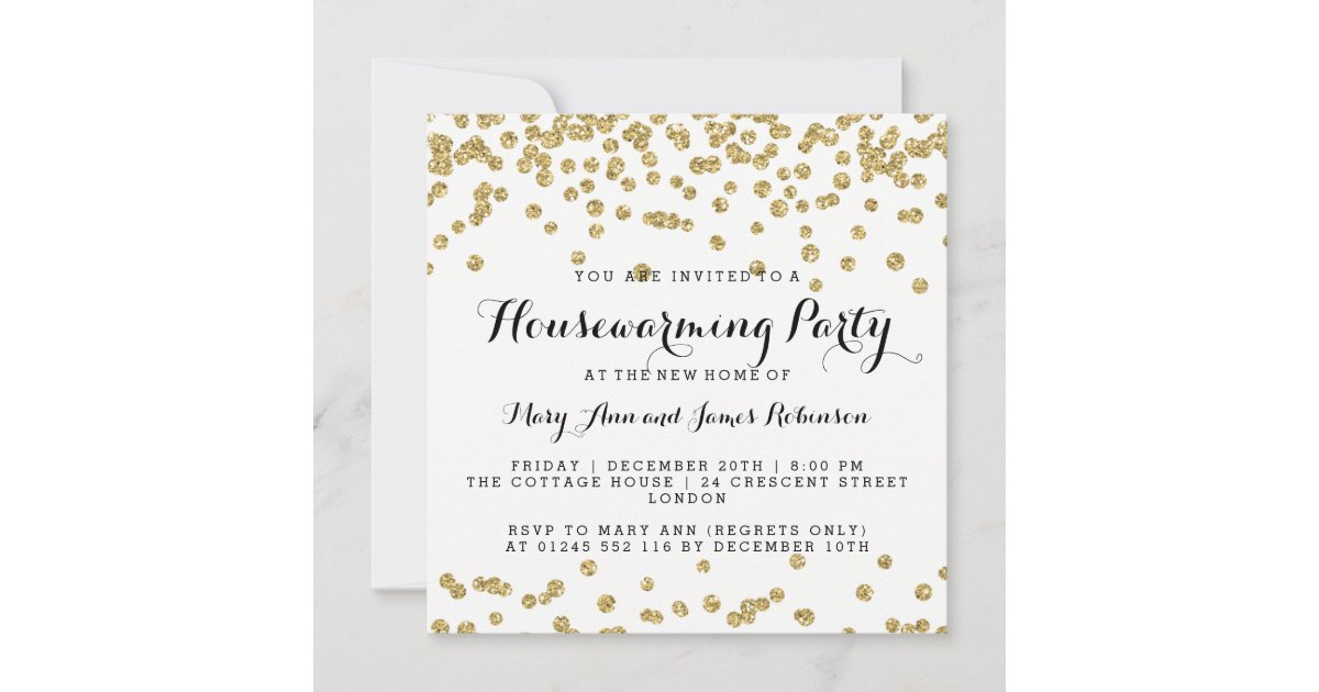 Elegant Housewarming Party Gold Glitter Confetti Invitation | Zazzle