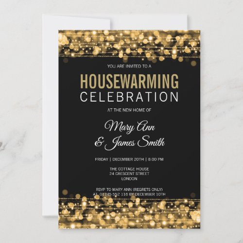 Elegant Housewarming Party Gold Lights  Sparkles Invitation