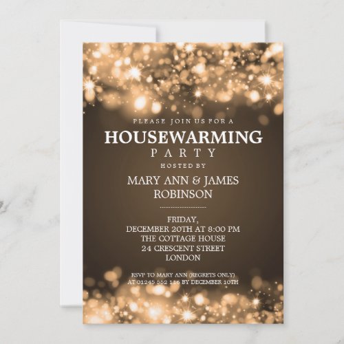 Elegant Housewarming Party Gold Sparkling Lights Invitation