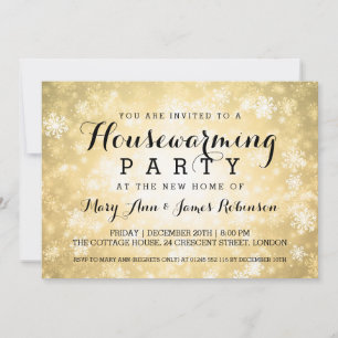 Elegant Housewarming Party Gold Winter Wonderland Invitation