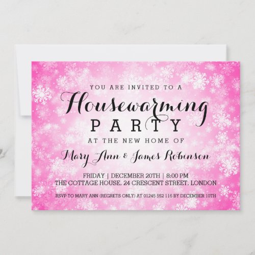 Elegant Housewarming Party Pink Winter Wonderland Invitation