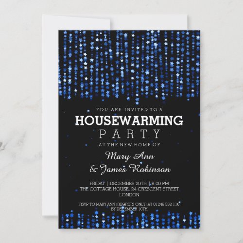 Elegant Housewarming Party Star Confetti Blue Invitation