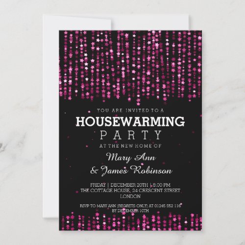 Elegant Housewarming Party Star Confetti Pink Invitation