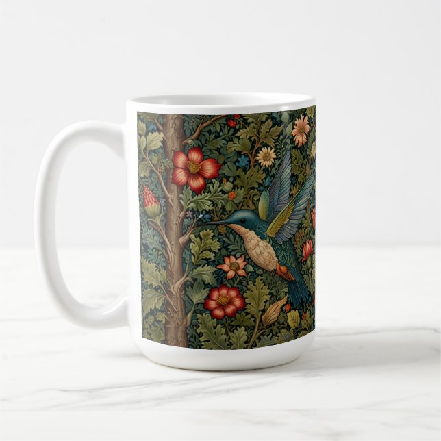 Elegant Hummingbird artwork bohemian floral  Coffee Mug (Left)